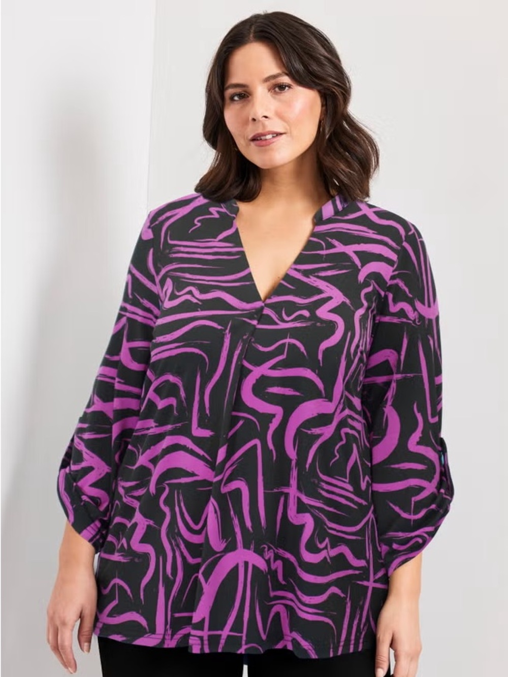 Avenue Plus-Size Black & Hot Pink Abstract V-Neck Tunic